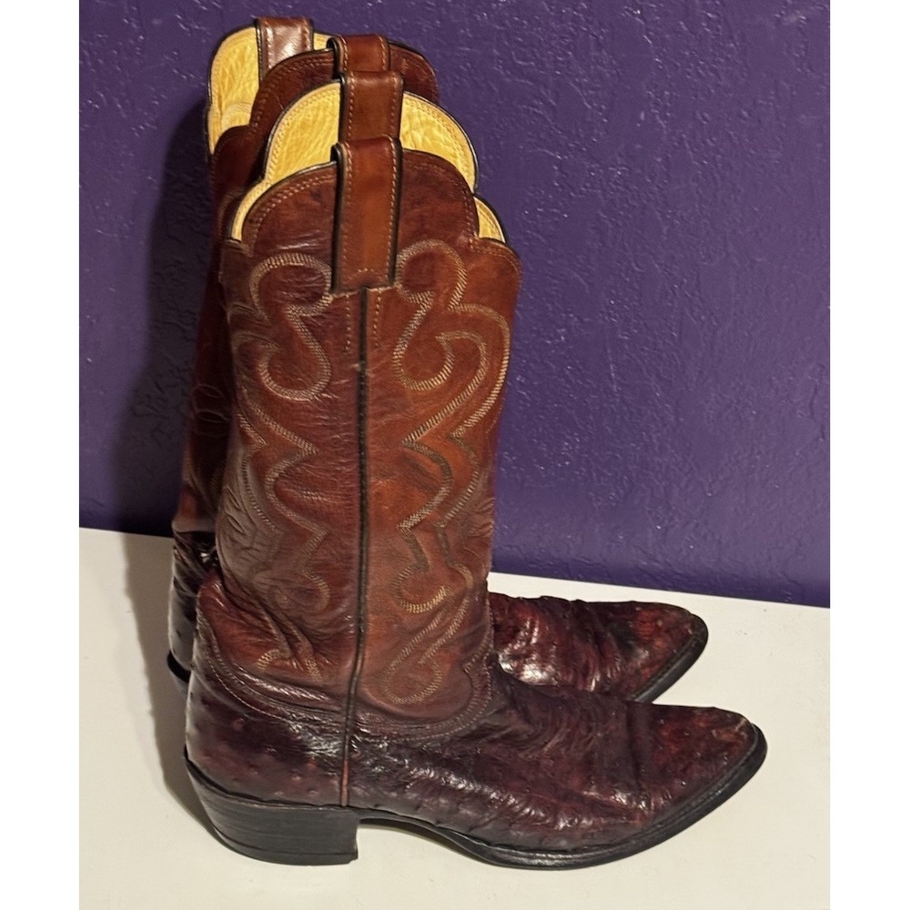 JUSTIN Ostrich Cowboy Boots Women's Size 8 D Burgundy Brown USA Made Rare